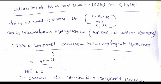 calculation of Double bond equalent (DBE) for C Huus: r Cn Hante Hydrogens = 64 for co saturated force Molecular formula Hydr