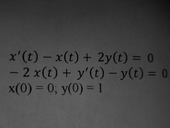 x (t) - x(t) + 2y(t) = 0 - 2 x(t) + y(t)- y(t) = 0 x(0) = 0; y(0) 1 4