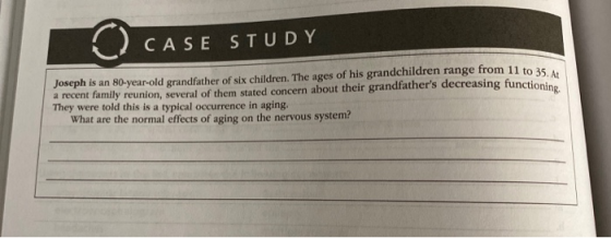 CASE STUDY Joseph is an 80-year-old grandfather of six children. The ages of his grandchildren range from 11 to 35 a recent f