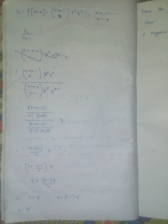 P[a]. (*) 4K-1 6- K Hence the ) 1=0,1,2,... q=1-p- - العام & Negative Puri 12+ x-2 Otk-2 K -1 - pr+k-)! KI (+4-2)! otka q. =