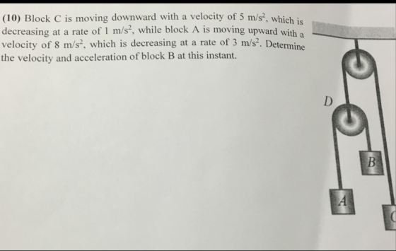 Block C is moving downward with a velocity of 5 m/