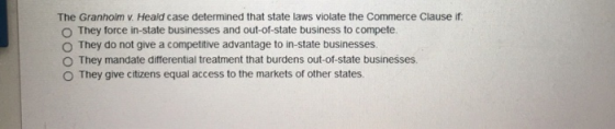 The Granhoim v. Heald case determined that state laws violate the Commerce Clause if They force in-state businesses and out-o