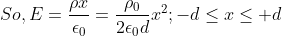 So, E=\frac{\rho x}{\epsilon _{0}}=\frac{\rho _{0}}{2\epsilon _{0}d}x^{2}; -d\leq x\leq +d
