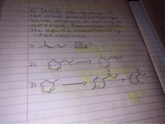 II Write the structure of the main product (majoritys, reaction conditions or stor biogas appropriate. Remember with the requ