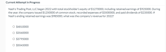 Current Attempt in Progress Nashs Trading Post, LLC began 2022 with total stockholders equity of $1270000, including retain