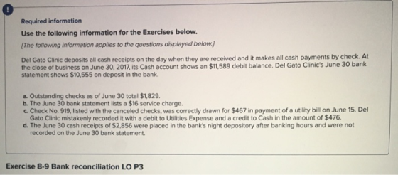 Required information Use the following information for the Exercises below. The following information applies to the question