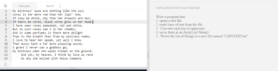 Mainjavo ext.txt Instructions from your teacher 1 My mistress eyes are nothing like the sun; 2 Coral is far more red than he