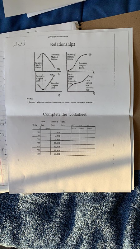 ECON 197: Vicaria Relationships Denis Jag Narzial TP Complete the worksheet Pied Das Variable Cort to o s AVC ATC WC 15) 3000