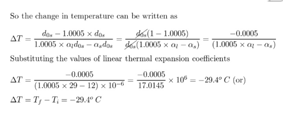 So the change in temperature can be written as dos(1 1.0005) dos (1.0005 x a dos 1.0005 x dos ΔΤ. 1.0005 x ados - asdos -0.00
