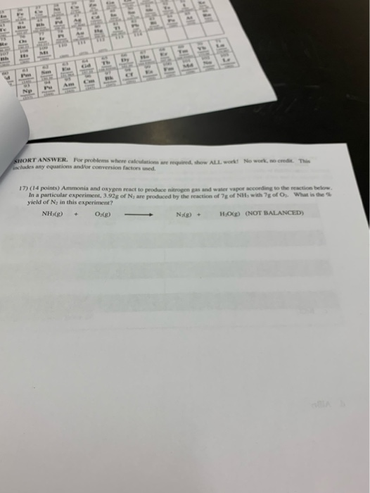 - TUT 73 SHORT ANSWER. For problems where calcul des any equations and/or conversion factors used. No work credit. This 17) (