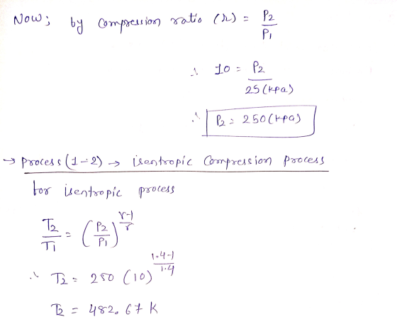 Now; Compsession ratio (2) = P2 pi 10 = P2 25 (kpa) P2 = 250 ckpa) sprocess (1-2) isentropic Compression process for isentrop