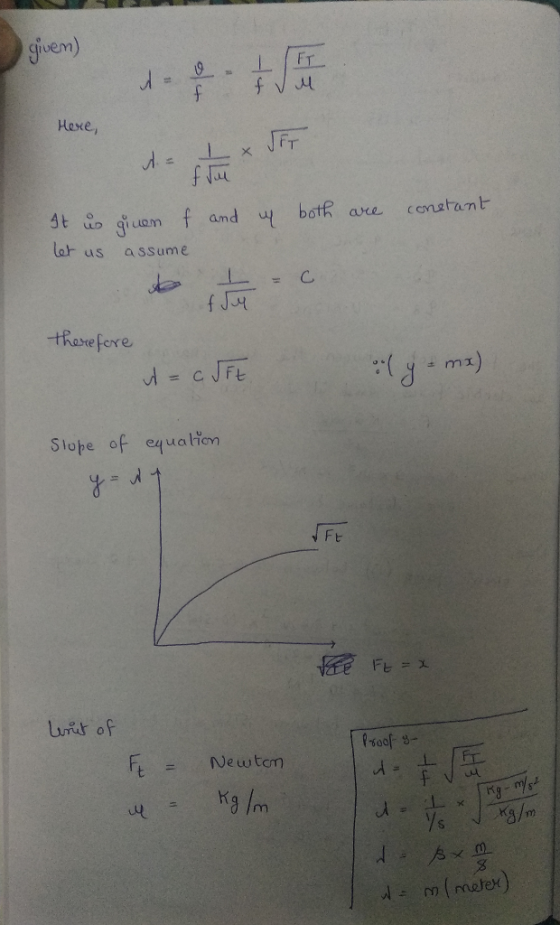 ivem Hexe, x UFT gt uogiuan f and lat bstf are constant us assume thare fere Slope of equalion uit of Ft = Newton dt