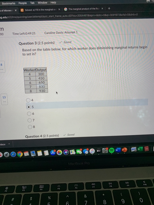 Bookmarks People Tab Window Help + s of Microecox The marginal product of the foux Solved: a) Fill in the marginal ou X =g.ed