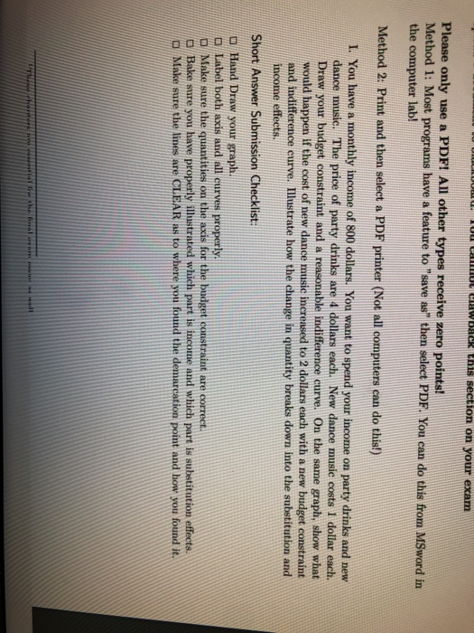 JILCILUUILU. TOU CamnuL CIHWB8CK thiS section on vour exam Please only use a PDF! All other types receive zero points! Method