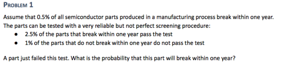 PROBLEM 1 Assume that 0.5% of all semiconductor parts produced in a manufacturing process break within one year. The parts ca
