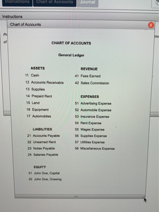 instructions Chart of Accounts Journal Instructions Chart of Accounts x Pr! ou of CHART OF ACCOUNTS General Ledger ASSETS REV