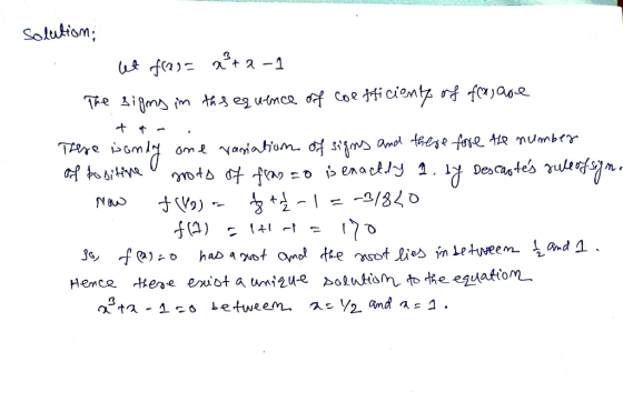 solution; et fra)= xira-1 The signs in this equence of coefficienty of fa, are + There is only one variation of signs and th