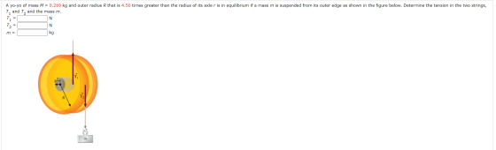 A yo-yo of mass M = 0.210 kg and outer radius R that is 4.50 times greater than the radius of its axle r is in equilibrium if