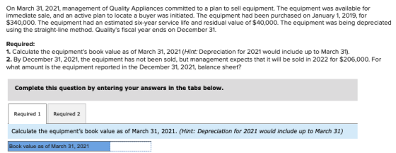 On March 31, 2021, management of Quality Appliances committed to a plan to sell equipment. The equipment was available for im