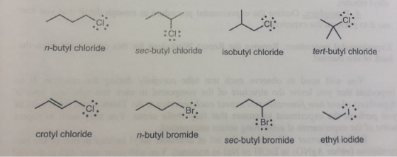 n-butyl chloride sec-butyl chloride tert-butyl chloride isobutyl chloride Вг. Br crotyl chloride n-butyl bromide ethyl iodide