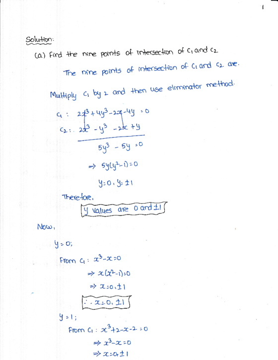 Solution cal fird艹e nine Rints of trhe secton of cand c2. The nine points of intersecton of ct ard c ae Multiply c by and the
