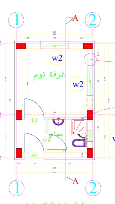(1) (2) 13 133 W2 غرفة نوم 5 OS W2 30 D2 235 D10 U 17 D7 ا : 055 20 (1) (2)