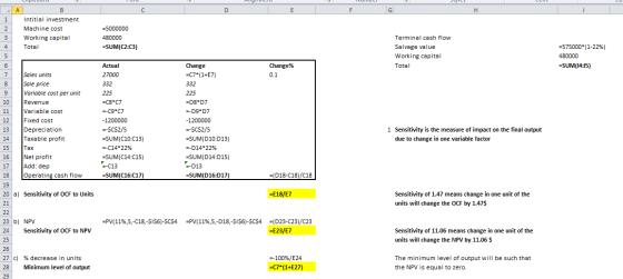 H Intitial investment Machine cost Working capital Total =5000000 480000 =SUM(C2:03) Terminal cash flow Salvage value Working