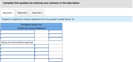 Complete this question by entering your answers in the tabs below. Required 1 Required 2 Required 3 Prepare a traditional inc