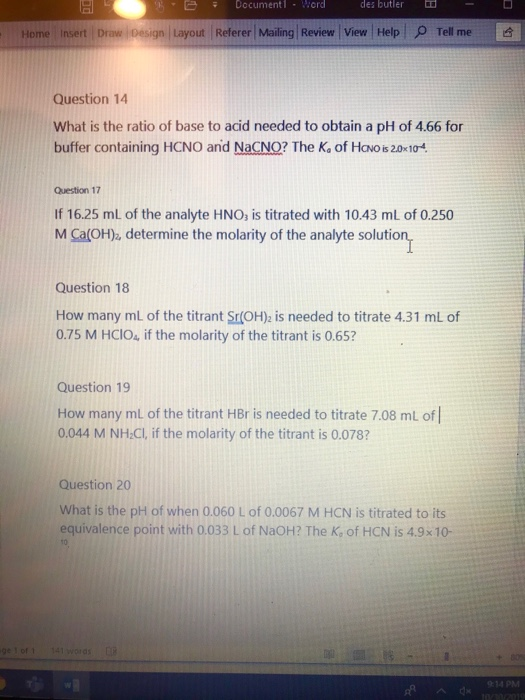 Documentl Word des butler Tell me Home Insert Draw Design Layout Referer Mailing Review View Help Question 14 What is the rat