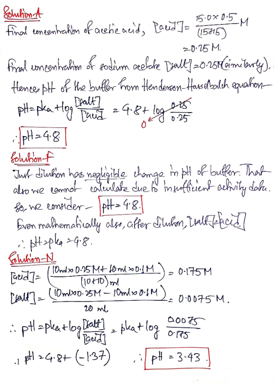 Solutiona 1 15.080. 5M final concentration of acetic acid, Paid] = 11545 20.25 M. final uncentration of sodium acetate Isalt]