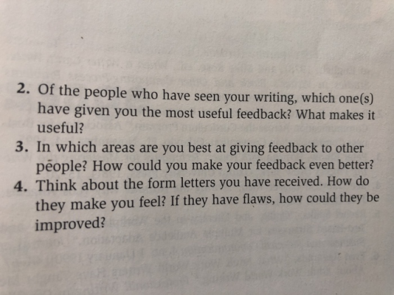 2. Of the people who have seen your writing, which one(s) have given you the most useful feedback? What makes it useful? péop