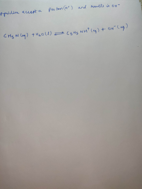 proton (H) and results in on- pyridine accept a = (5 HG NH+ (aq) + OH(aq) CHg N (aq) + H₂O(l)