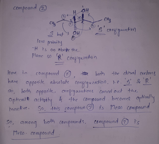compound © H OH CHE Cha s but y OH configuration loco priosity -H is on a botte the plane so la configuration both 1 opposite