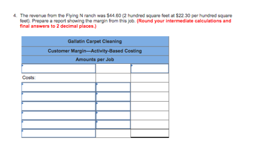 4. The revenue from the Flying N ranch was $44.60 (2 hundred square feet at $22.30 per hundred square feet). Prepare a report