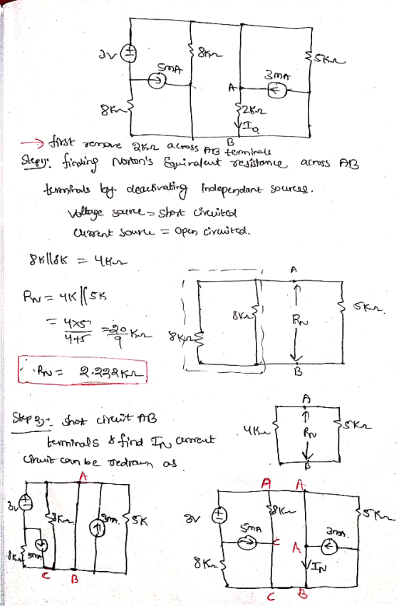 av {ska KU 3mm Ska? S26.2 V1 first renove 13 aur stons across AB terminale Equinalent resistance across AB termials boy deac