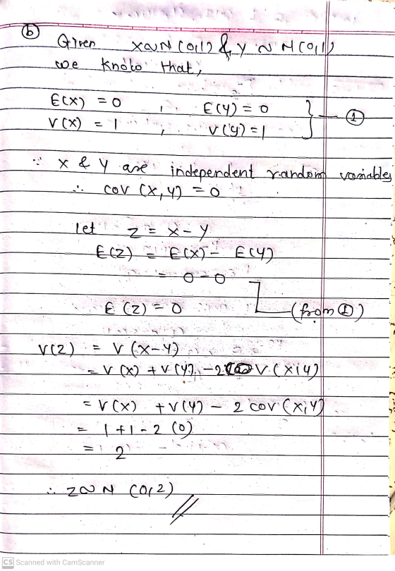 Giren XON (01124_y Nin coll knoto that, Ecx) = 0 v (x) = 1 ECY) = 0 1 X & Y are independent xandom va coniables cor (x, y) =