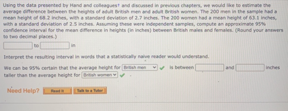 Using the data presented by Hand and colleaguest and discussed in previous chapters, we would like to estimate the average di