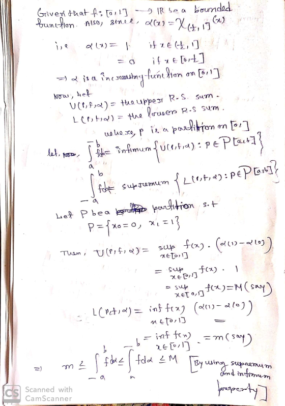 Griven that fotou 4 IR be a bounded brune fron. Also, since 2(X= X6,9 (4) ise 2(1)= | if rele] = 0 if t€[614] =) 2 is an inc