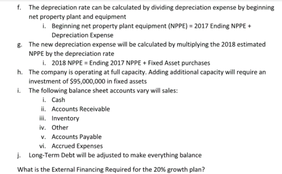 f. The depreciation rate can be calculated by dividing depreciation expense by beginning net property plant and equipment i.