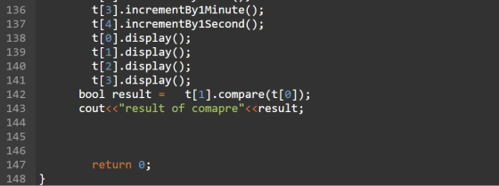 136 137 138 139 140 141 142 143 144 145 146 147 148 t[3].incrementBy1Minute(); t[4] incrementBy1second(; t[@].display(); t[1]