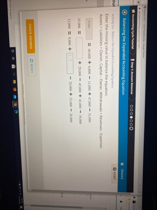 Pearson ACT -Sole Proprietorship - Google Chrome act.pearsoncmg.com/activity/1/4/1 X Sed Pare Accounting Cycle Tutorial Step