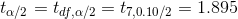 t_{\alpha/2}=t_{df,\alpha/2}=t_{7,0.10/2}=1.895