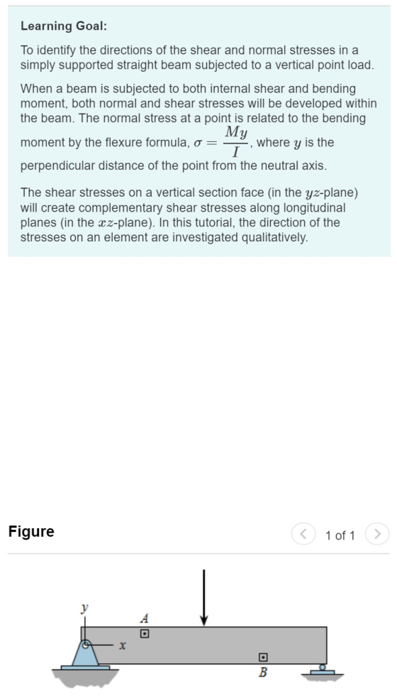 Learning Goal: To identify the directions of the shear and normal stresses in a simply supported straight beam subjected to a