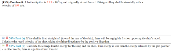 A battleship that is 5.85 times 10^7 kg and origin