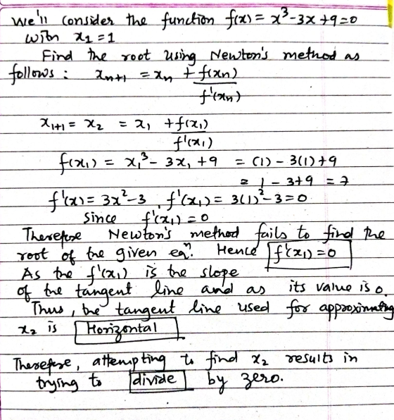 24-349 3+9 = 7 Well consider the function f(x)= x²-3x +9=0 with 2 = 1 Find the root using Newtons method as follows ; XnH =