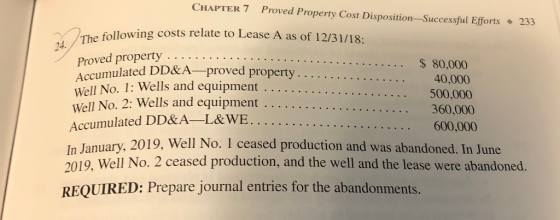 CHAPTER 7 Proved Property Cost Disposition Successful Efforts. 233 costs relate to Lease A as of 12/31/18: The following cost
