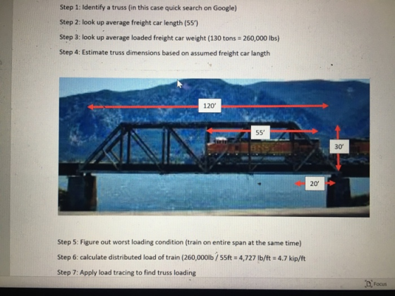 Step 1: Identify a truss (in this case quick search on Google) Step 2: look up average freight car length (55) Step 3: look