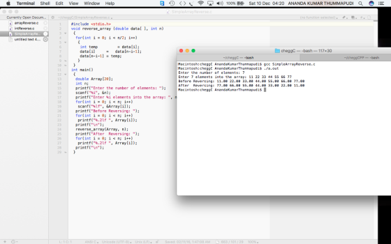 Terminal Shell Edit View Window Help 동 -))) 100%圃, Sat 10 Dec 04:20 ANANDA KUMAR THUMMAPUDI a E Currently Open Docum. c array