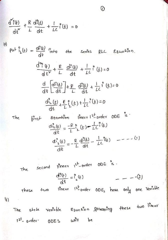 di«) +R dilt) + 4°C) = 0 Dť I dt + Tai Lt) = 0 1 the Series RLL Eruction. dt The first de totes ]+d! + t)=0 dict) {CE+() =