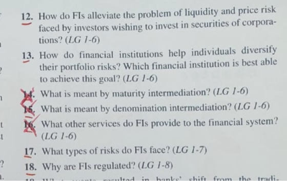 12. How do FIs alleviate the problem of liquidity and price risk faced by investors wishing to invest in securities of corpor